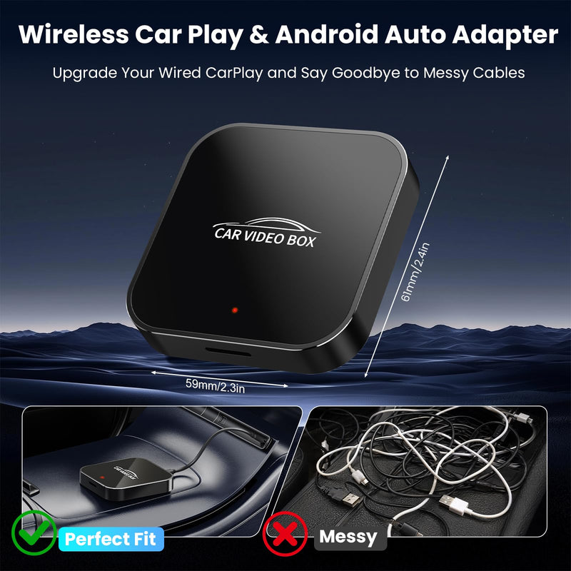 3-in-1 Magic Video Box—Wireless CarPlay & Android Auto Adapter Support Netflix,YouTube,TikTok,TF Card,Wired-to-Wireless Conversion, No Latency Car Play AI Box for Cars from 2016 & IOS10+/Android 11+ Black