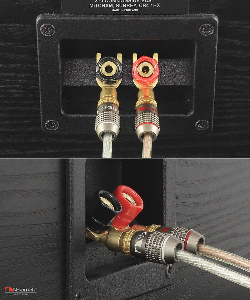 Nakamichi FanLock Excel Series 24k Gold Plated Spade Connector Banana Plug 10 AWG - 18 AWG Gauge Size 4mm for Speakers Amplifier Hi-Fi Home Theatre Wire Cable Quick Connector, 12 Pcs (6-Pairs) 12 Pcs (6-Pairs)