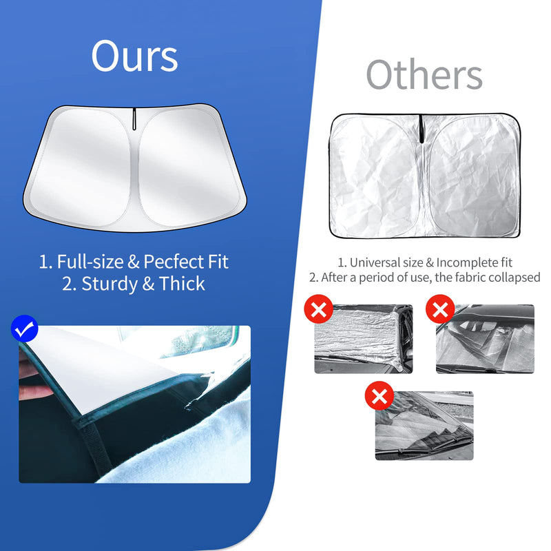 Upgraded Sunshade for Tesla Model 3/Y Windshield, Improved UV Protection Fabric, Metal Frame, Full-Size Foldable Front Sun Shade, Professional Accessories for Tesla Model 3/Y 2016 to 2025 For Tesla Model 3/Y (57''×35'')