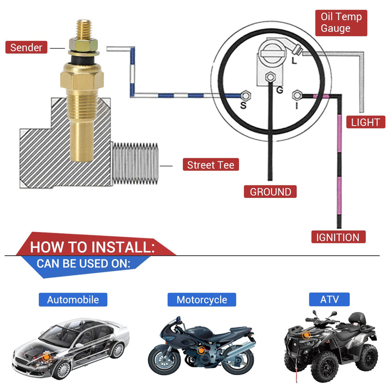 Oil Water Temperature Temp 1/8 NPT Sensor Unit Sender Electric Gauge Pack of 3