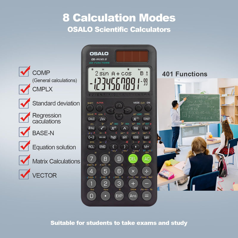 OSALO Scientific Calculator 401 Function Desktop Calculators Solar Battery