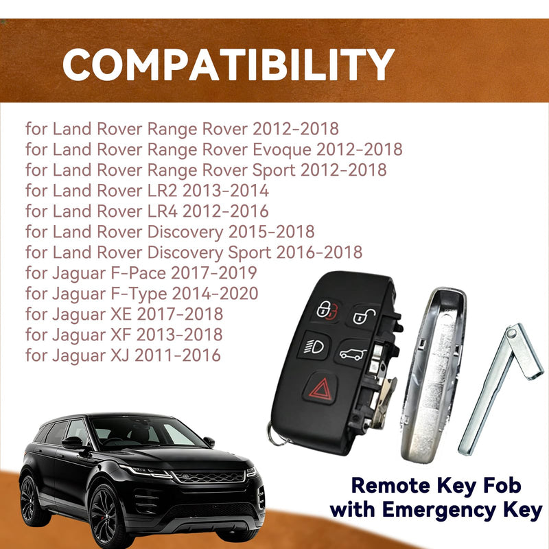 Key Fob Remote 315MHz for Land Rover Jaguar 2011-2019 KOBJTF10A | 1PCS 5 Button Smart Remote, Fits Range Rover Evoque Sport Discovery LR2 LR4, Jaguar F-Type XE XF XJ, Includes Emergency Key