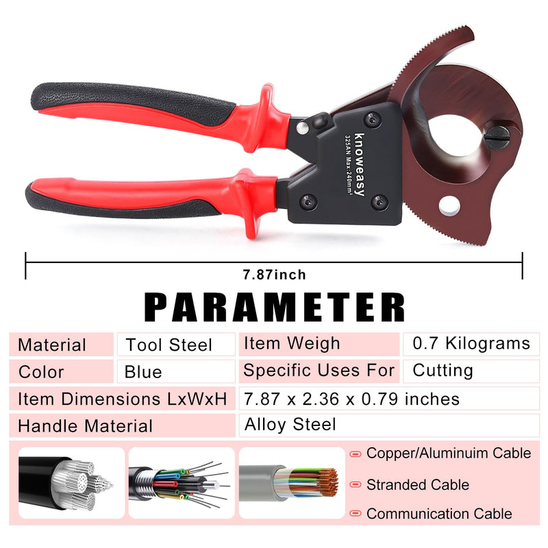 Knoweasy 325AN Upgraded Cable Cutter and Ratchet Wire Cutter Works for Aluminum and Multi-core Cables up to 240mm²