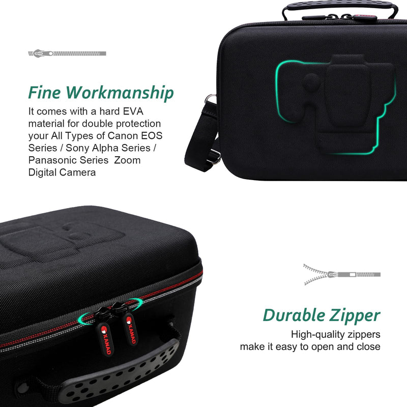 Hard Case Bag for Canon EOS Rebel R100/T7/R50/R6 MarkII/R50 V/R8/R10,Black | Travel Case for Nikon RED Z/Z50 II/Z6 III/Z5 II Mirrorless Camera,for Canon/Nikon/Sony/Panasonic Camera and SLR Camera Lense Black