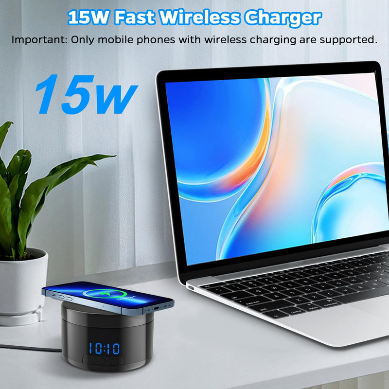 Indoor Camera with Clock and Wireless Charging, 1080P WiFi Cameras for Home, Security Camera with Motion Detection, Night Vision, Local & Cloud Storage,with APP (Black) Black