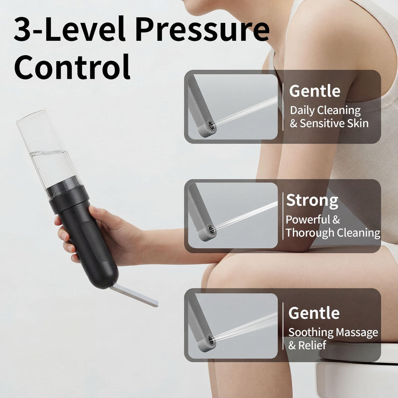 Portable Bidet for Travel, Personal Hygiene Sprayer Bottle for Women Men, Mobile Bidet Portable for Toilet,Electric Handheld High-Pressure Foldable USB-C Battery-Powered (Black) Black