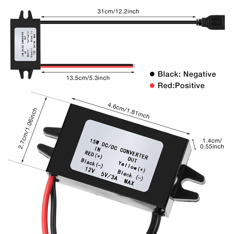 Weewooday 12v to 5v Dc Converter Buck Module USB Output Power Adapter Dc Car Power Converter Regulator(1 Piece) 1