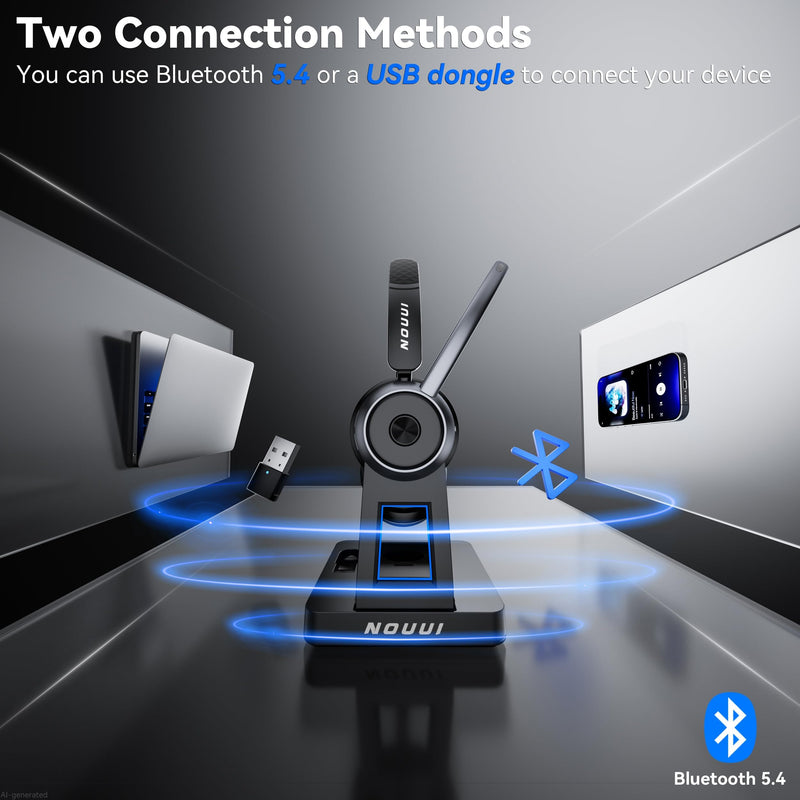 Wireless Headset with Mic for Work, Wireless Headphones with Mic(Noise Cancelling & Mute Button),65H Battery with Charge Base Bluetooth Headset with Microphone for PC/Call Center/Computer/Zooms/Teams Black