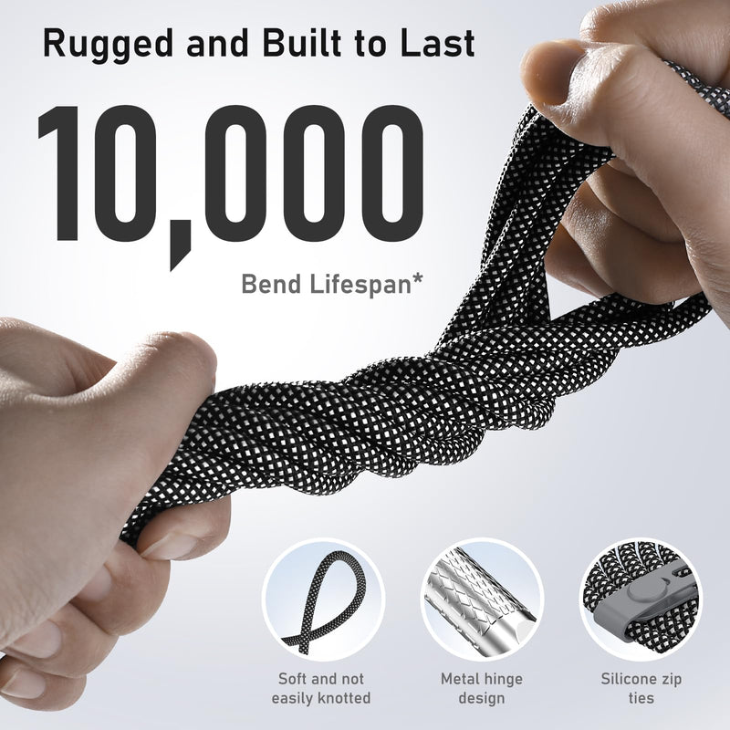 USB C to USB C Cable10ft,240W 2-Pack Braided 180°Rotating Type C Charging CableFast Charge for iPhone 16/16Pro/16Plus/16ProMax,MacBook Air,iPad Pro,Pixel,Samsung Galaxy S23/S24 Ultra-Black 10FT