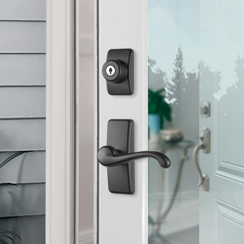 Ideal Security GL Door Lever Set with Keyed Deadbolt Lock for Storm and Screen Doors, Matte Black (4-Piece Set) 4-piece set