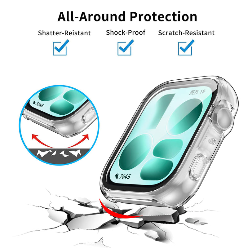 for Huawei Watch Fit 5 Case,[2 Pack] Hard PC Case with Tempered Glass Screen Protector,Ultra-Thin Scratch Resistant Cover-Clear+Black clear 5