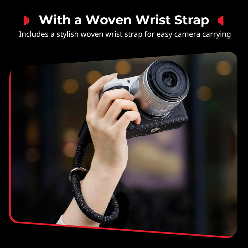SMALLRIG Leather Half Case Kit for Canon R50 V with Half Genuine Leather Case and Woven Wrist Strap, Ergonomic Grip, Portable and Protecting (Black) - 5433 Black