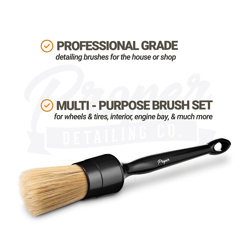 Professional Detailing Brush Set Ultra Soft Boars Hair Detailing Brushes 3 Pack, Detail Automotive Interior or Exterior, get Professional Results with Proper Detail Brushes Car Detailing Black