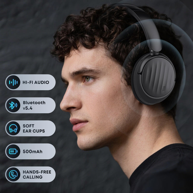 Bluetooth Headphones, Hybrid Active Noise Cancelling Over Ear Headphones | 35H Playtime, HiFi Stereo Foldable wireless Headphones with Foam Ear Cups for Sports, Office, Travel Solid black