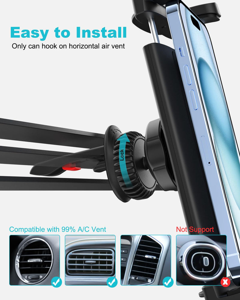 Car Vent Tablet Holder for Car, [Upgrade Clip Never Fall] Air Vent Tablet Mount, 360° Adjustable Truck A/C Hook Cradle for iPad Pro 11 Air Mini, Galaxy Tab, Z Fold, iPhone, 4-11" Devices