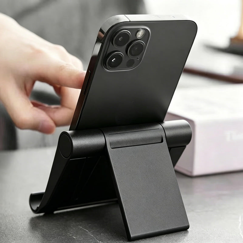 Foldable Cell Phone Stand for Desk, Multi-Angle Adjustable Tablet Holder, Portable Mobile Phone Dock for Home Office Travel, Universal Desktop Stand for Phone Tablet E-Reader, Black
