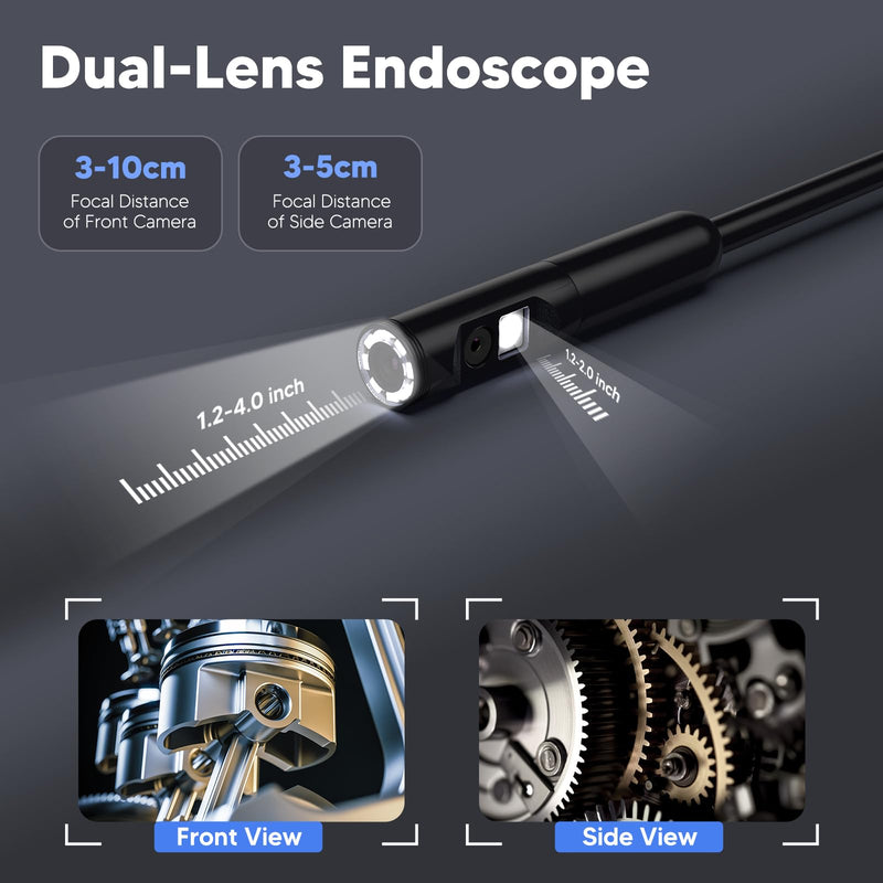 Endoscope Borescope with 8+1 Adjustable LED Lights, 11.5/16.4 FT Semi-Rigid Cable Snake Camera, IP67 Inspection Camera for Android and iOS Smartphone, Tablet (11.5 FT), Black 11.5 FT