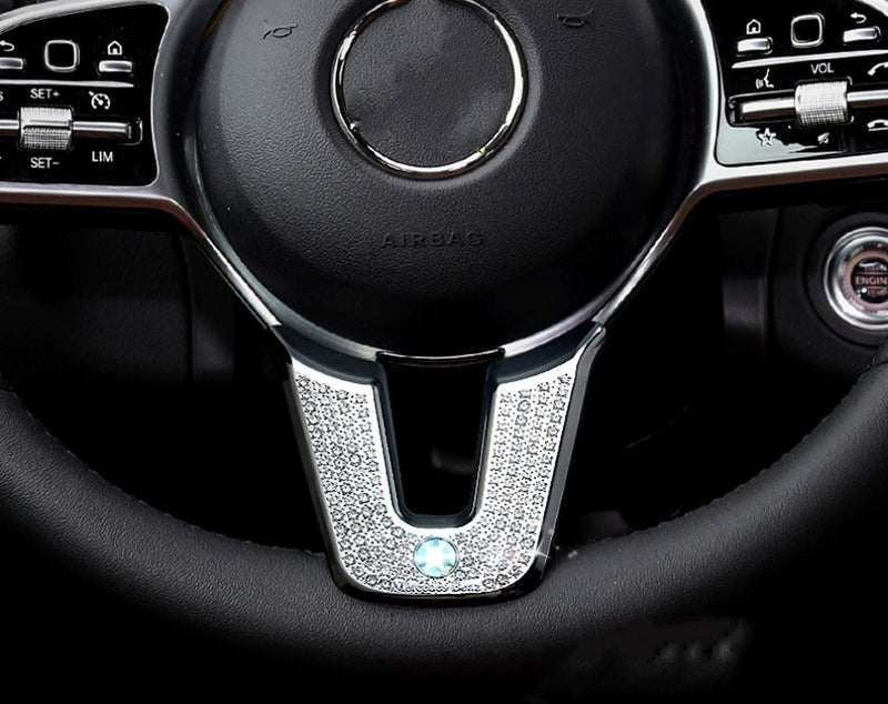 Bling Interior Accessories Fit for Mercedes Benz 2019-2025 A B Class CLA GLA GLB Modification Rhinestone Crystal Applique Cover (Round Shape Steering Wheel) Round shape steering wheel