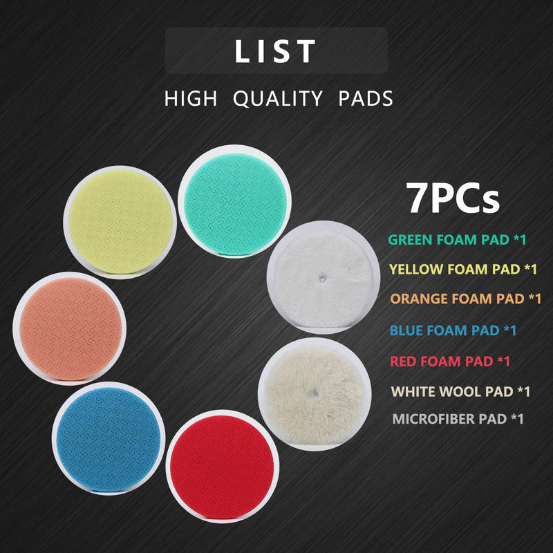 6" Buffing Polishing Pads,7Pcs 6.5 lnch Backing Plate,Compound Buffing Sponge and Woolen Pads,Cutting Polishing Pad Kit for Car Buffer Compounding,Polish and Wax (6 Inch (150mm)) 6 Inch (150mm)