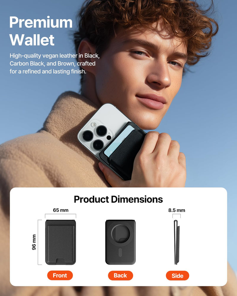 Sinjimoru Magnetic Wallet Stand for MagSafe, 3-Card Holder, Black | M-Viica Stand, adjustable stand, car mount compatible, slim lightweight design, fits iPhone 17-12