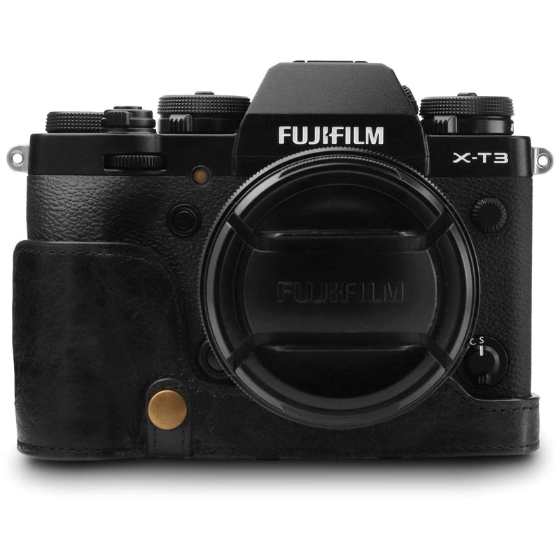 MegaGear MG1550 Ever Ready Genuine Leather Camera Case for Fujifilm X-T3 (XF23mm - XF56mm & 18-55mm Lens) - Black