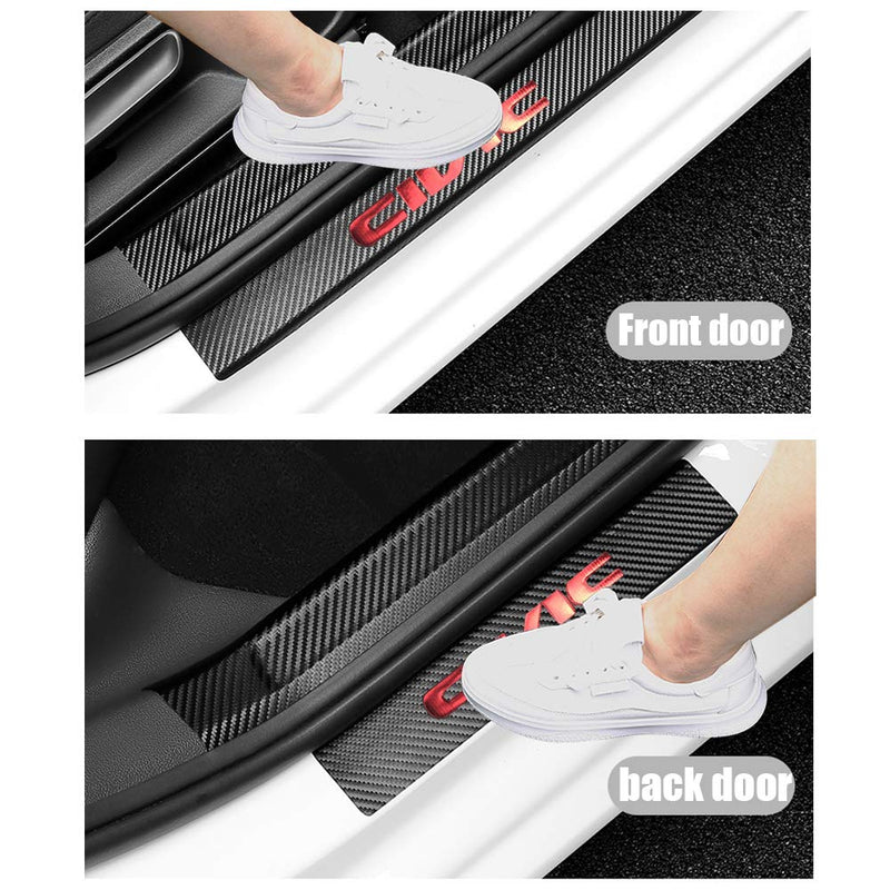LEXLEY For Honda 2005-2023 2024 2025 4-Door CIVIC Carbon Fiber Style Leather Door Sill Protector Anti-Dirty Scuff Plate Cover Guard Sills Protector Trim,Welcome Pedal Protect 4PCS -RED RED