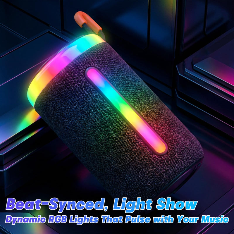 Portable Bluetooth Speaker with Vivid RGB LED Light Show, Textured Fabric Compact Wireless Speaker, Rich Bass, Outdoor/Indoor/Party, Perfect for Gift (Black) Black