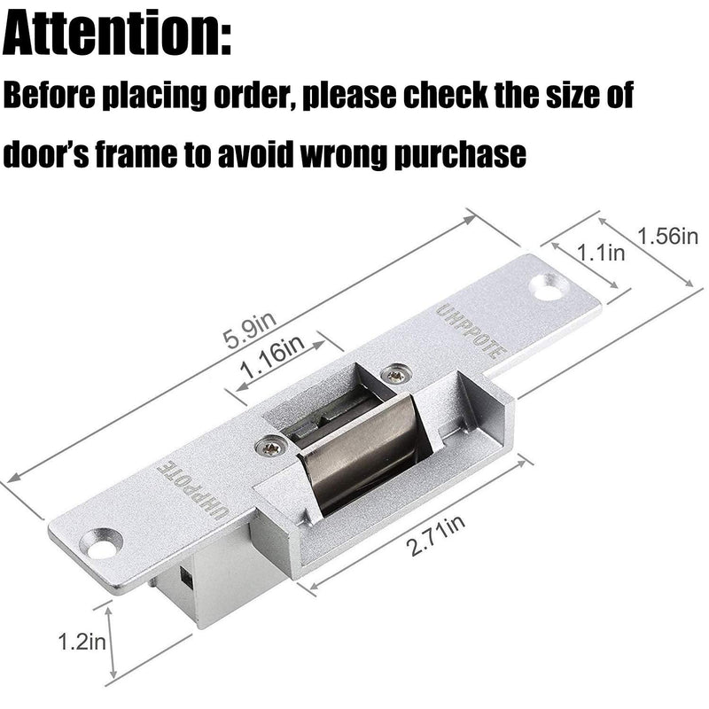 UHPPOTE Electric Door Strike Lock Fail Safe 12VDC for Access Control System | Zinc Alloy for Wooden Metal Doors