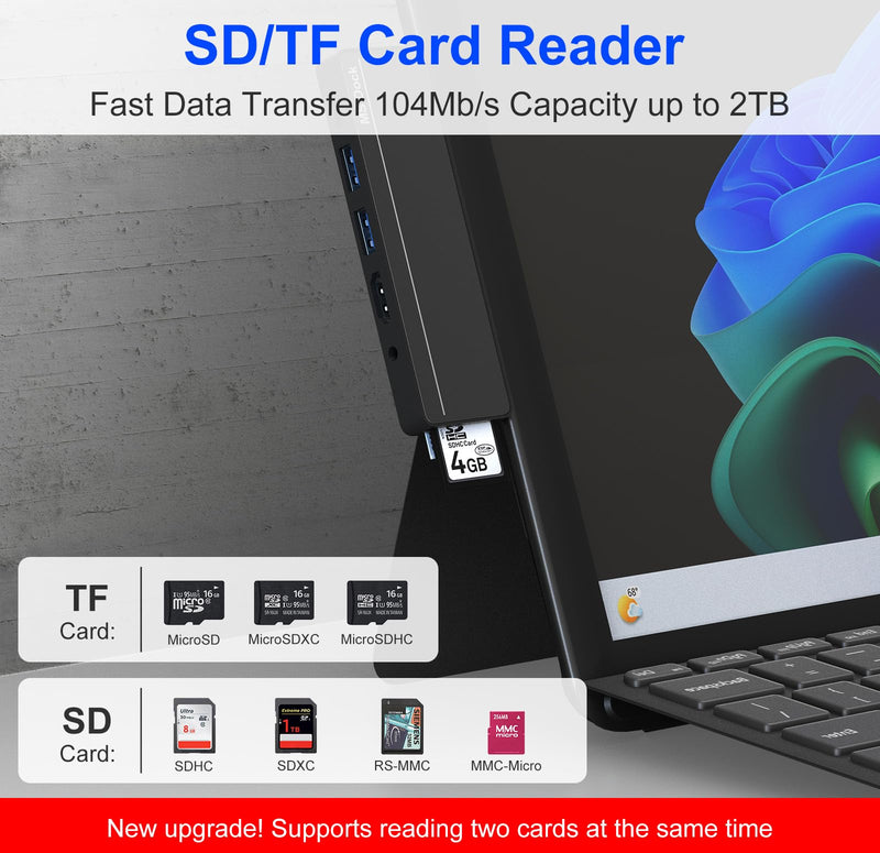 Surface Pro 8/9/X/10 Dongle - Surface Pro 9 Adapter with 4K HDMI, Thunderbolt 4 (8K@30Hz Video+40G Data+100W PD), USB 3.0, SD/TF Reader, 3.5mm Audio Microsoft Surface Pro 9 Docking Station Hub SHX5B-C