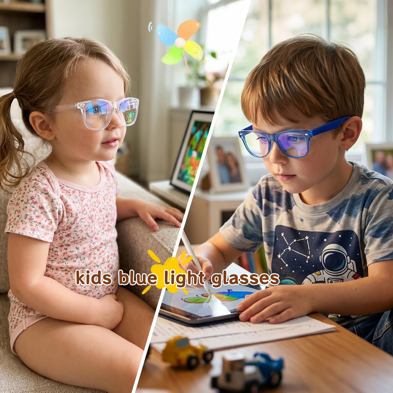 Kids Blue Light Blocking Glasses, Square Frame, Ages 3-8 (3 Pack) | UV & Eye Strain, Anti-Glare & Lightweight Eye Protection for Girls Boys, Ideal for Computers, Tablets & Handheld Gaming A1 Black+transparent+dark Blue Clear Age 3-8