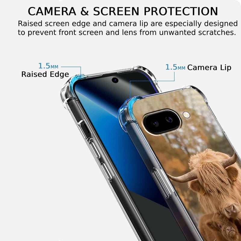 Case for Google Pixel 10a with Cow Design,Cute Highland Cattle Family Pattern,Clear Slim Soft TPU Bumper Phone Cover,6.3”(Cow,P10a)