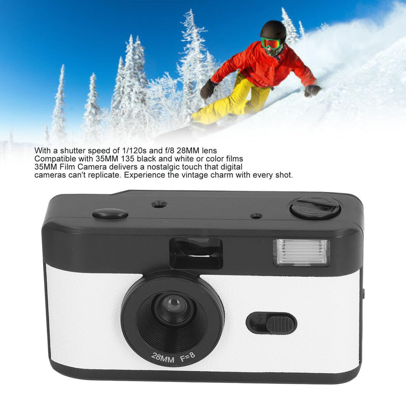 Film Camera 35MM, Reusable with Flash, Supports 135 or 35MM Black and White or Color Film, 28MM F/8 Lens, 1/120s Shutter Speed