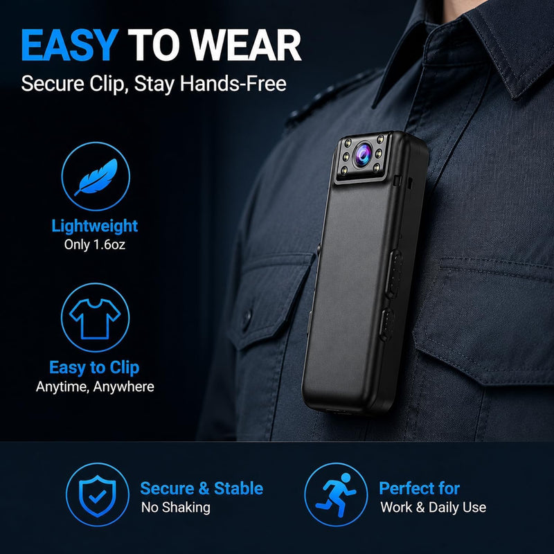 2K Body Camera with 15H Battery, 180° Rotating Lens, Auto Image Flip, Wearable POV Camera with 32GB Card, Magnetic Clip & 1/4 Mount for Cycling, Travel, Vlogging & Outdoor Adventures