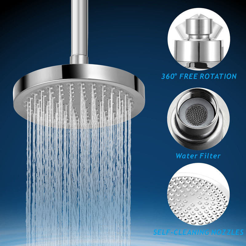 High Pressure Rain Shower Head with 11'' Extension Arm - High Flow Rainfall Showerhead - Luxury Modern Look - Pressure Boosting(Round, Chrome) 6" Round