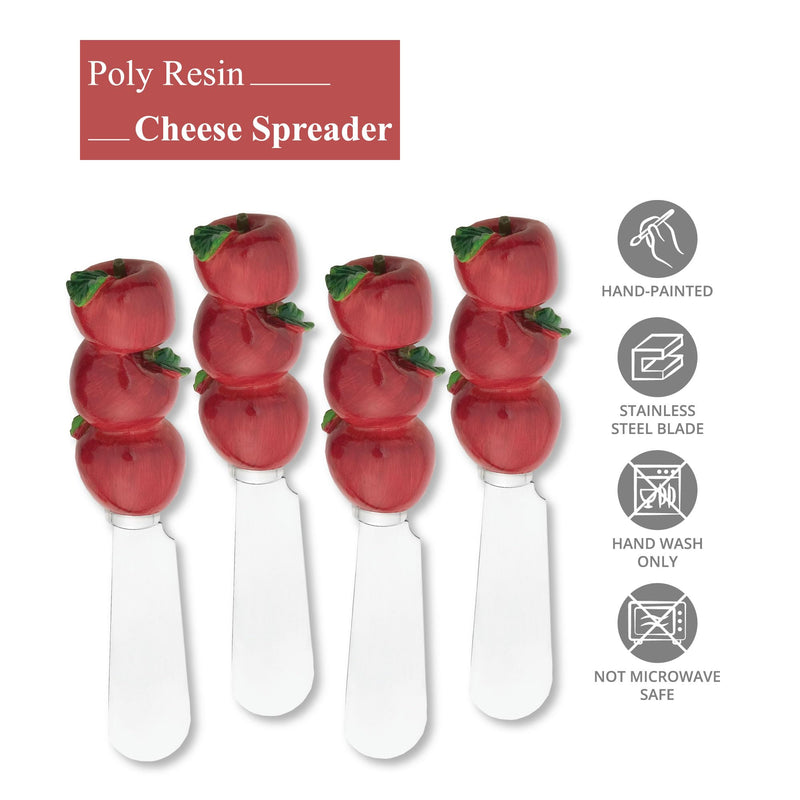 Supreme Housewares Apple Cheese Spreaders, Hand-Painted Resin Handles with Stainless Steel Blades for Spreading Cream Cheese, Butter, Jam, or Sandwich, Set of 4