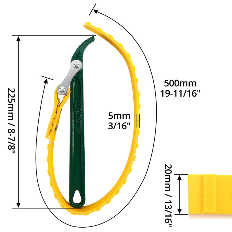QWORK 9" Belt Strap Wrench, Multi-Purpose Adjustable Strap Oil Filter Strap Opener Wrench with 19 11/16" Capacity Adjustable Strap 9.0"