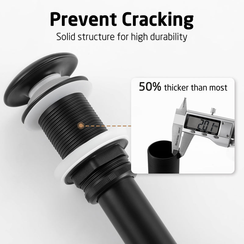 KES Solid Ceramic Cap Bathroom Sink Drain Without Overflow, Pop Up Drain for Bathroom Sink, Ceramic Bathroom Sink Stopper, All-Metal Body Matte Black, S2008D-CB for NO overflow sink