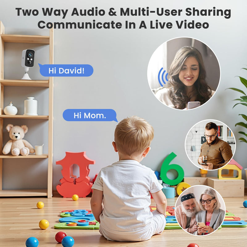 300° Pan Wireless Outdoor Security Camera, No Subscription Free 7-Day Cloud/SD, AI Detection, Magnetic Mount, Battery Powered, 2.4G WiFi, 2K, Night Vision, 360° View, 2-Way Talk, Home Security, IP65
