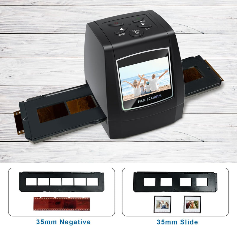 DigitConvert 35mm Film Scanner & Slide Scanner with 2.4" LCD Screen | Converts color and B&W 135 negatives & Slide to JPEG digital; Saves to SD or SDHC card (not included); No Computer Needed Black