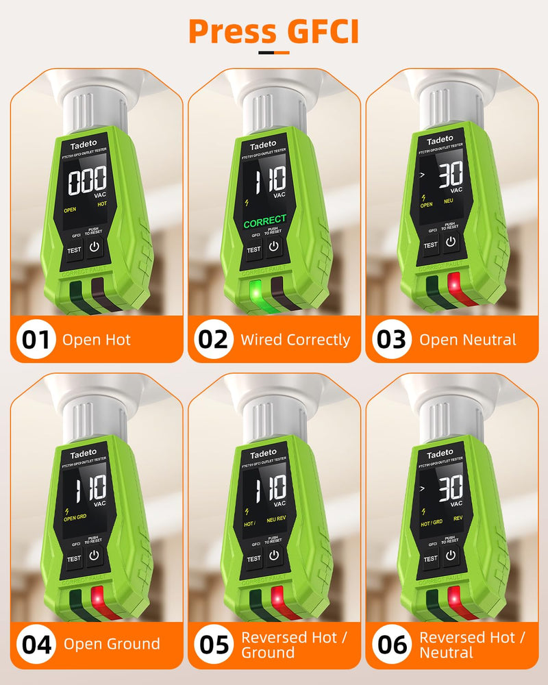 Circuit Breaker Finder with Outlet Tester, Quick GFCI, Voltage, AC 90-135V Electrical Circuit Tracer with Dual LCD Display, Batteries and Carrying Case Green2