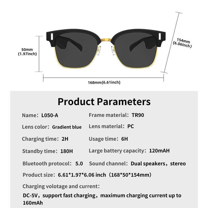 Bluetooth Sunglasses for Men Built-in Mic & Speakers, Smart Glasses Open Ear with Outdoor UV Protection and Voice Control for Men Women L051-a