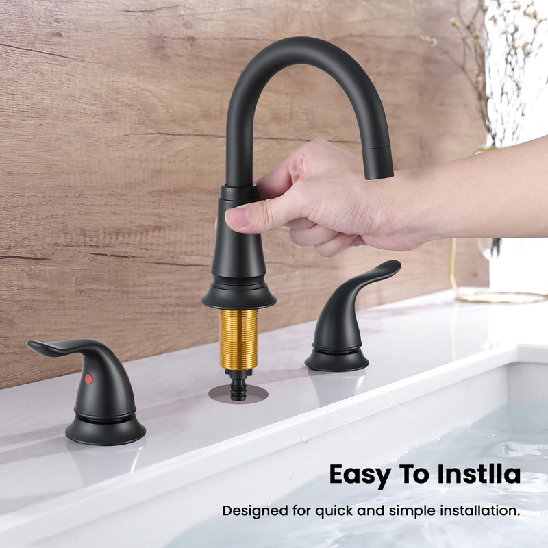 Matte Black Widespread Bathroom Faucet 3 Hole, 8 Inch Adjustable Bathroom Sink Faucet with Pop-Up Drain & Supply Lines, Dual Handle 360° Swivel Spout, Modern Design 1 Pack Matte Black