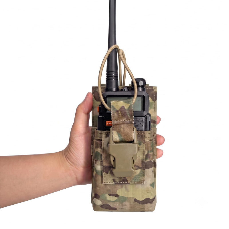 Tactical Radio Holster 500D Nylon MOLLE Walkie Talkie Pouch with Adjustable Bungee Quick-Release Buckle for Duty Belts, Vests, and Backpacks (Multicamo) Multicolor