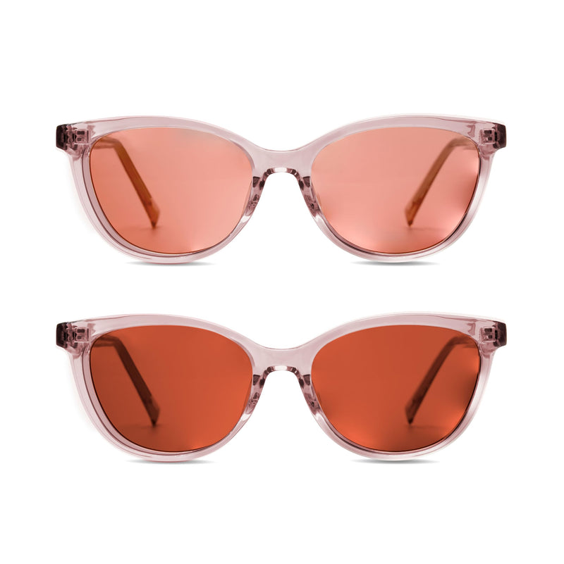 BRADDELL Women's FL-41 Indoor Rose & FL-60 Outdoor Brown Tinted Migraine Light Sensitivity Glasses for Fluorescent LED Glare, Photophobia and Concussion (Pink Cat Eye)