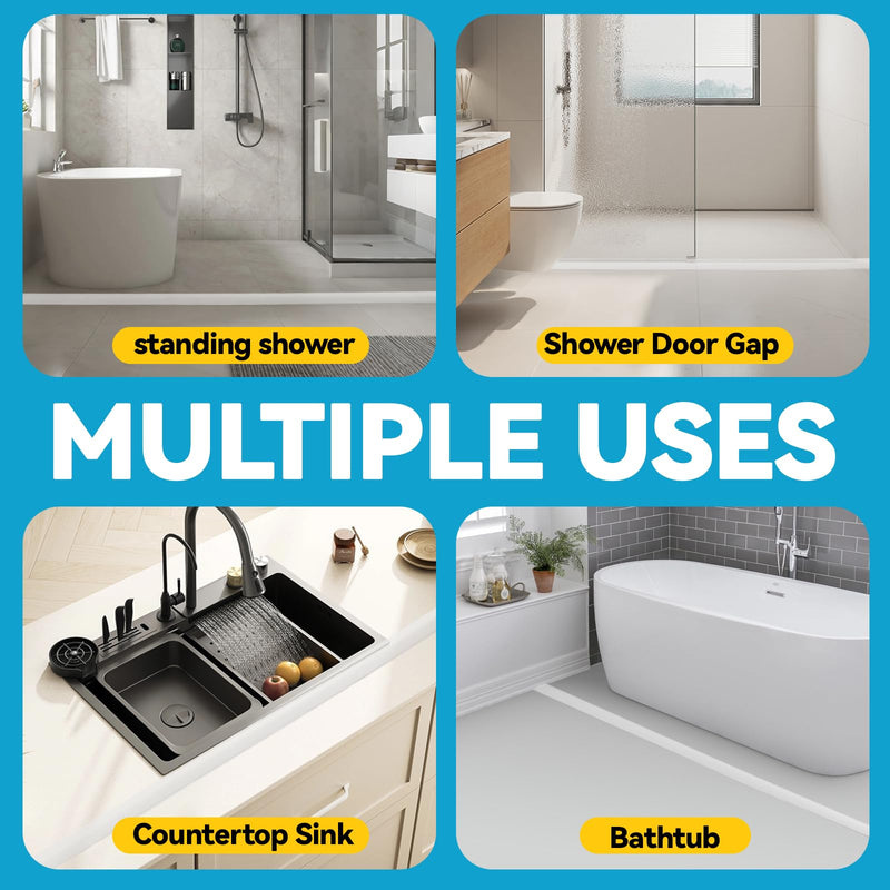 67" Collapsible Shower Threshold Water Dam Shower Barrier Keeps Water Inside Threshold Dry and Wet Separation Retention System Suitable for Bathroom Kitchen Sink Bathtub 67" Transparent