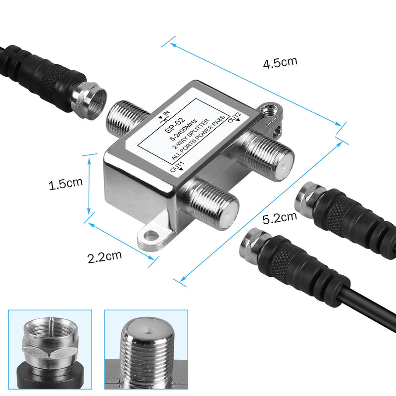  [AUSTRALIA] - 4 Pack Coaxial Cable Splitter 2 Way, NEWCARE Coax Splitter 5-2400MHz, RG6 Compatible, Cable Splitter 2 Way Can Work with Satellite/Cable TV and Internet, CATV Antenna System 4 Pack