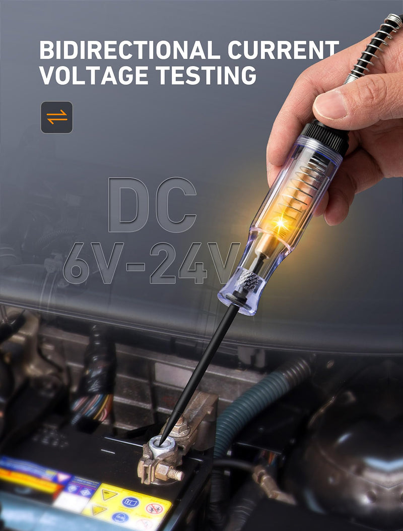 Test Light Automotive, Circuit Tester 6V-12V-24V DC Car Electrical Test Pen with Alligator Clip and Long Steel Probe, Continuity Voltage Fuse Tester for Sedan, SUV, RV and Truck