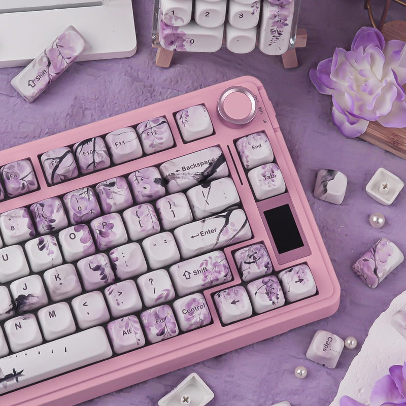 Tsungup MOA PBT Keycaps - Custom Japanese Purple Wisteria Key caps Keyboard | Tsungup 132 Keys Cute Custom Dye Sub Key Caps Keyboard Keycap Set for MX Switches Mechanical