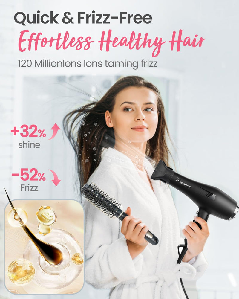 Dekuri Ionic Hair Dryer for Women – Fast Drying, Smooth Finish, with Diffuser & Comb, 2 Speeds 3 Heats, Cool Shot, Professional Hairdryer