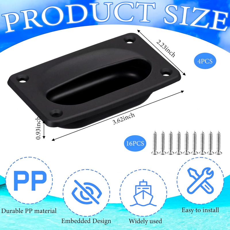 BBTO Marine Flush Pull Hatch Handle with Mount Screws Black Recessed Square Boat Hatch Pull Flush Lift for Boat Decks Hatches Compartments Yacht Cabin Accessories, 3.62 x 2.23 Inch 4
